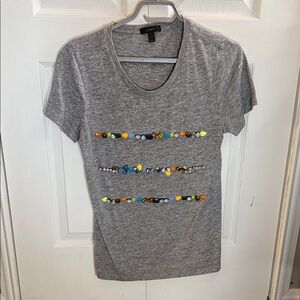 J. Crew Gray Short-Sleeve Tee with Multicolor Bead Stripes